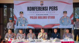 Konferensi pers Polda Maluku Utara mengenai kasus dugaan pembunuhan Ali Daud di Halteng (Istimewa)